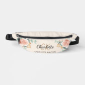 Beige roos gouden bloemengroen naam monogram heuptasje (Voorkant)