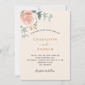 Beige roos gouden bloemenqr code RSVP bruiloft Kaart (Voorkant)