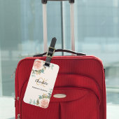 Beige roos gouden bloemstukken monogram elegant bagagelabel