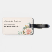 Beige roos gouden bloemstukken monogram elegant bagagelabel (Achterkant horizontaal)