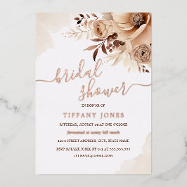 Beige ROOS GOUDEN FOLIE Boho Bloemen Vrijgezellenf Uitnodiging