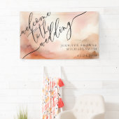 Beige Roos Gouden Waterverf Roze Bruiloft Spandoek (Insitu)