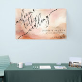 Beige Roos Gouden Waterverf Roze Bruiloft Spandoek (Beurs)