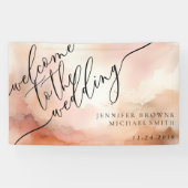 Beige Roos Gouden Waterverf Roze Bruiloft Spandoek (Horizontaal)