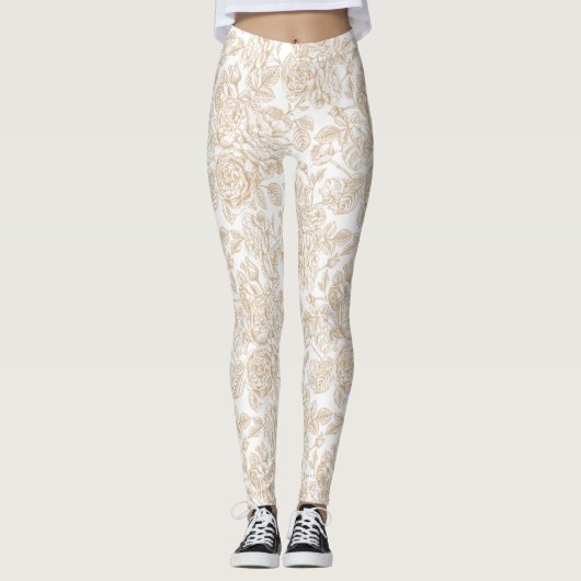 Beige  Roos ventilatorpatroon Leggings (Voorkant)