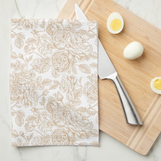 Beige  Roos ventilatorpatroon Theedoek (Quarter Fold)