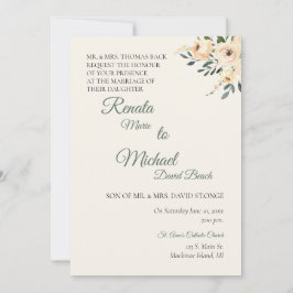 Beige Roos Wedding Invitation Kaart