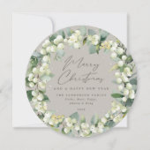 Beige Round Snowberry+Eucalyptus Christmas Wreath Feestdagenkaart (Voorkant)