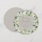 Beige Round Snowberry+Eucalyptus Christmas Wreath Feestdagenkaart (Voorkant / Achterkant)