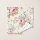 Beige Roze Blauwe Bloemige Waterverf Shabby Chic  Bad Handdoek (Wasdoekje)
