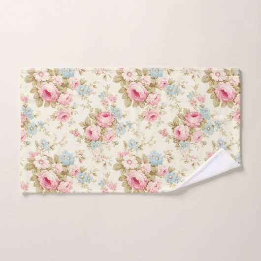 Beige Roze Blauwe Bloemige Waterverf Shabby Chic  Bad Handdoek (Handdoek)