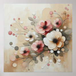 Beige-roze bloemen 26 Poster
