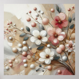 Beige-roze bloemen 29 Poster