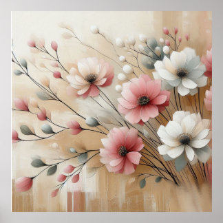 Beige-roze bloemen 33 Poster