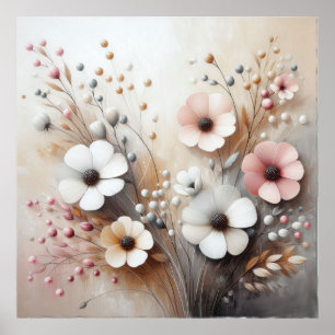 Beige-roze bloemen 39 Poster