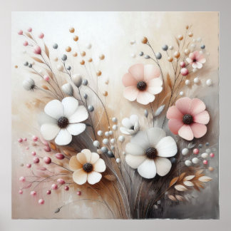 Beige-roze bloemen 39 Poster