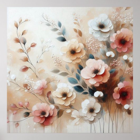 Beige-roze bloemen 41 Poster (Voorkant)