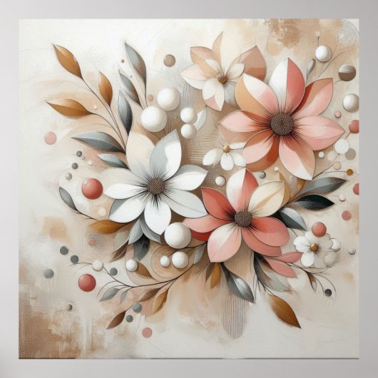 Beige-roze bloemen 44 Poster (Voorkant)