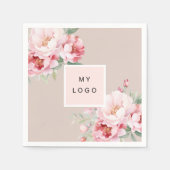 Beige roze bloemen business logo servet (Voorkant)