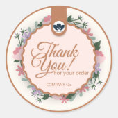 Beige Roze Bloemen Dank u Cirkel Stickers - Logo (Voorkant)