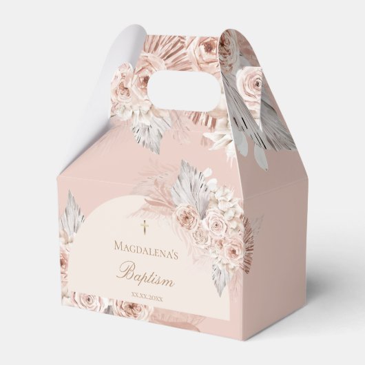beige roze bloemen | Doop Bedankdoosjes (Voorkant Zijde)