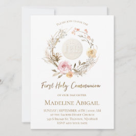 beige roze bloemen Eucharistie eerste communie Kaart