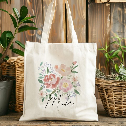 Beige Roze Bloemen Moederdag Witty Caption Tote Bag