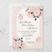 Beige Roze Bloemen Patroon Bruids Douche Uitnodigi Kaart (Voorkant)