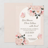 Beige Roze Bloemen Patroon Bruids Douche Uitnodigi Kaart (Voorkant / Achterkant)