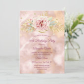 Beige Roze Bloemglitter Birthday Party Kaart (Staand voorkant)