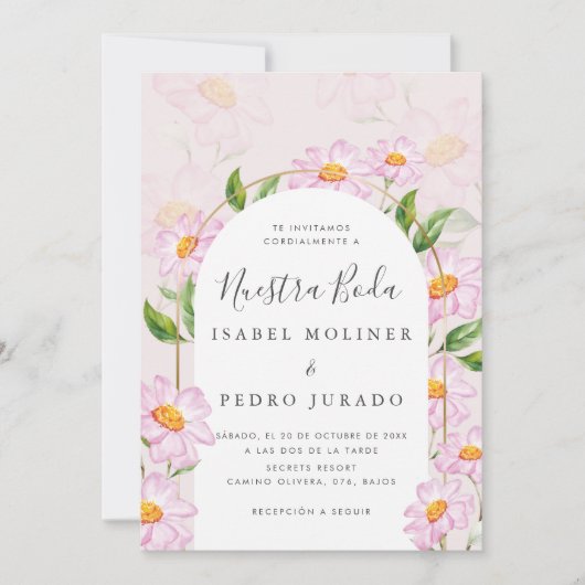 Beige Roze Botanische Nuestra Boda Spaanse bruilof Kaart (Voorkant)
