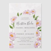 Beige Roze Botanische Nuestra Boda Spaanse bruilof Vellum Uitnodigingen (Voorkant)