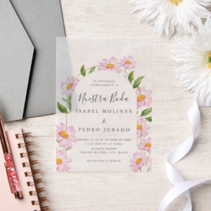 Beige Roze Botanische Nuestra Boda Spaanse bruilof Vellum Uitnodigingen