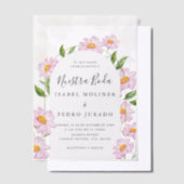 Beige Roze Botanische Nuestra Boda Spaanse bruilof Vellum Uitnodigingen (Offset)