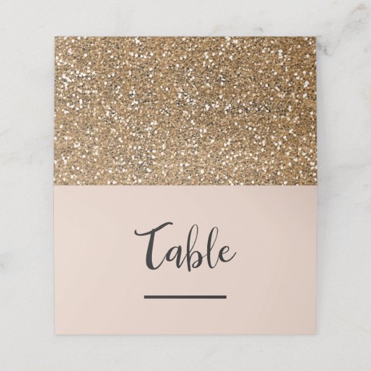 Beige Roze Chic Moderne Gouden Glitter Glam Huweli Plaatskaartje (Buitenkant ongevouwen)
