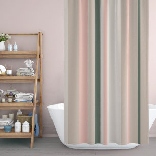 Beige roze en groene strepen douchegordijn