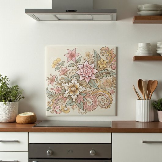 Beige Roze Gele Boho Indonesische Batik Tegeltje