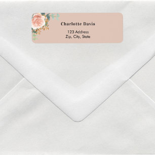Beige roze gouden bloemen retouradreslabel etiket