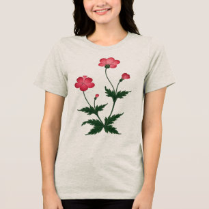 Beige, Roze & Groene Bloem T-Shirt