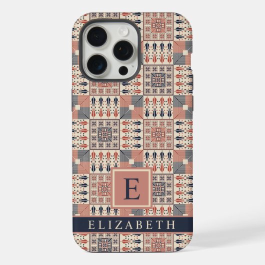  Beige Roze Licht Rood Geruit Aztec iPhone Hoesje (Achterkant)