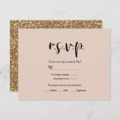 Beige Roze Moderne Gouden Glitter Bruiloft RSVP An (Voorkant / Achterkant)