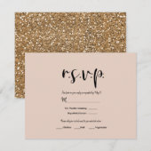 Beige Roze Moderne Gouden Glitter Bruiloft RSVP An Kaartje (Voorkant / Achterkant)