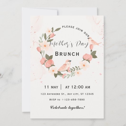 Beige Roze Moederdag Brunch Uitnodigen Kaart (Voorkant)