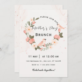 Beige Roze Moederdag Brunch Uitnodigen Kaart