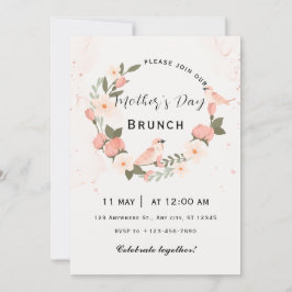 Beige Roze Moederdag Brunch Uitnodiging