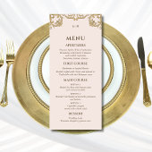 Beige Roze Monogram Barok Wedding Menu