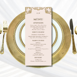 Beige Roze Monogram Barok Wedding Menu