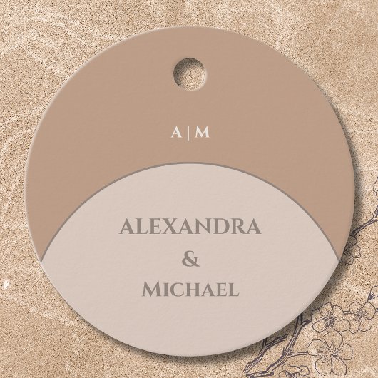 Beige Roze Monogram Japandi bruiloft Dank u Bedankjes Labels