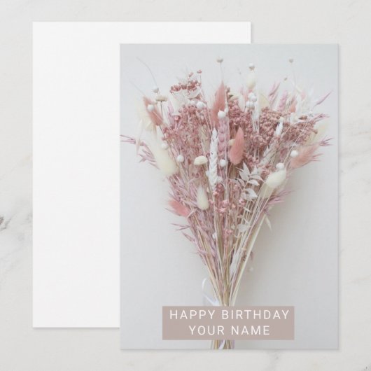 Beige Roze Pastel Moderne Verjaardag Bloem Feestdagenkaart (Voorkant / Achterkant)