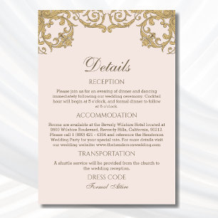 Beige Roze  Rococo Vintage Wedding Details Informatiekaartje